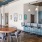 a kitchen with blue cabinets
